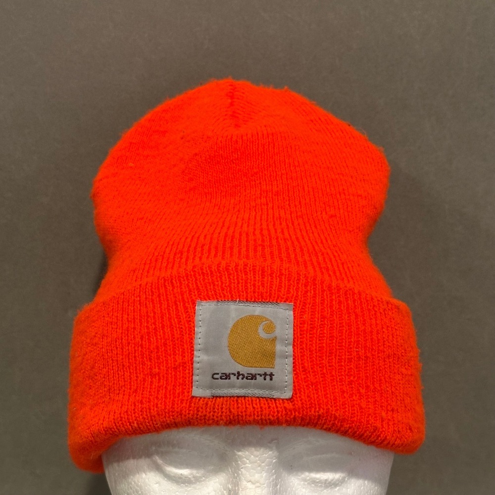 Carhartt Mens Blaze Orange Acrylic Watch‎ Hat Beanie A18 Logo Patch Knit Cap